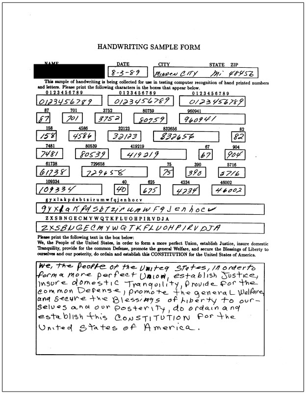 Handwriting Sample Form