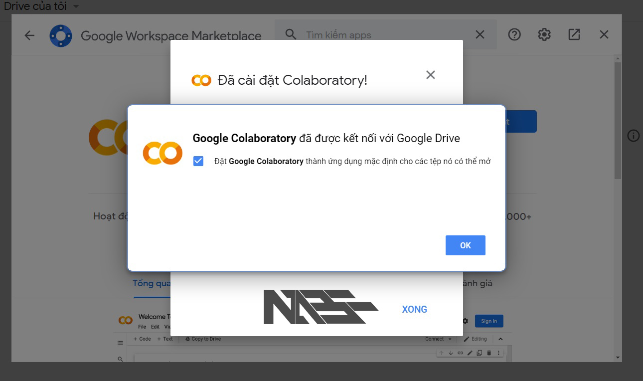 Kết nối Google Colab thành công